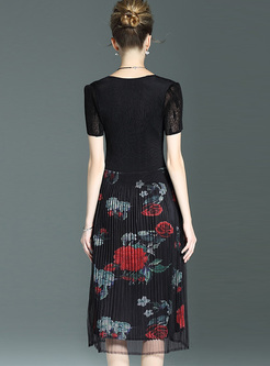 Elegant Flower Print Mesh A-line Dress