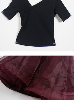 Short Sleeve T-shirt and Bubble Skirt Two-piece Outfits