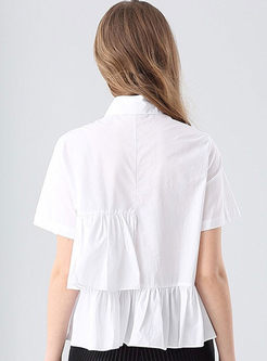 Casual White Turn-down Collar Short Sleeve Blouse 