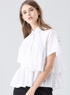 Casual White Turn-down Collar Short Sleeve Blouse 