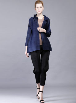 Casual Pure Color Pleated Loose Stand Collar Coat
