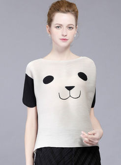 Cute Cartoon Panda Pleated Loose T-shirt 
