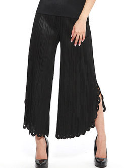 Casual Hollow-out Loose Pleated Flare Pants 