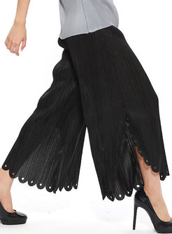 Casual Hollow-out Loose Pleated Flare Pants 