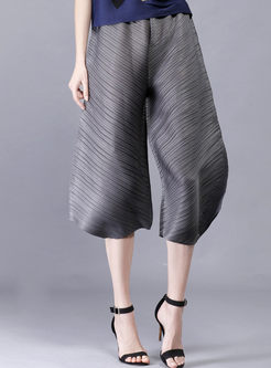 Brief Plaeted Pure Color Loose Three Quarter Sleeve Wide Leg Pants 