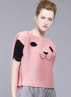 Cute Cartoon Panda Pleated Loose T-shirt 