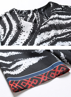 Causal Chiffon Zebra-stripe Short Sleeve Two-piece Outfits