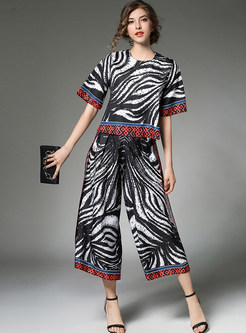 Causal Chiffon Zebra-stripe Short Sleeve Two-piece Outfits