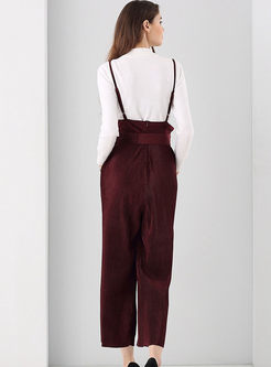 Fashionable Pleated High Waist Belted Jumpsuits