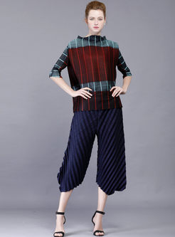 Casual Color Blocking Pleated Loose Blouse 