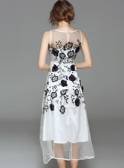 Elegant Mesh Embroidered Sleeveless Maxi Dress