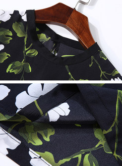 Silk Floral Print Short Sleeve Blouse