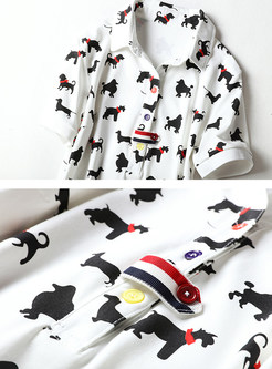 Dog Design Turn Down Collar T-shirt Dress