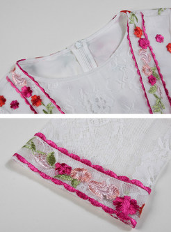 Elegant Lace Embroidered Three Quarters Sleeve Maxi Dress