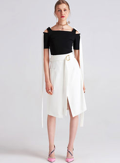 Brief White Asymmetrical Open Fork Skirt 
