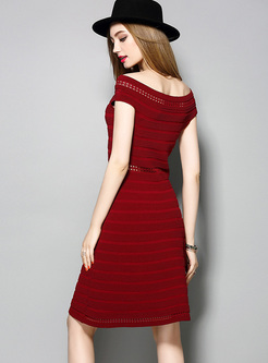Brief Slim Hollow O-neck Knitted Dress