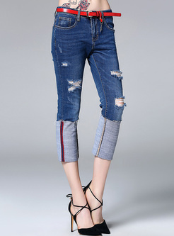Street Edging High Waist Jeans With Belted