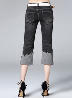 Chic Hole Edging High Waist Straight Jeans