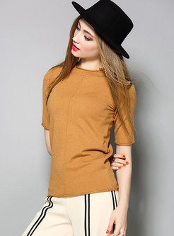 Pure Color Knitted Short Sleeve Sweater