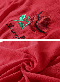 Rose Embroidered Short Sleeve Sweater