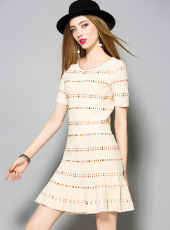 Jacquard Striped Short Sleeve Knitted Dress