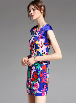 Floral Print Sleeveless Zipper Pocket Bodycon Dress