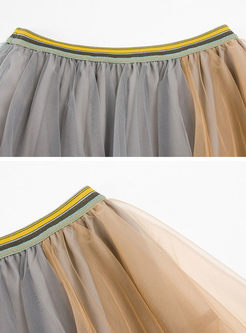 Street High Waist Asymmetrical Gauze Skirt 