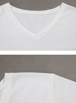 Brief Pure Color V-neck Short Sleeve T-shirt 
