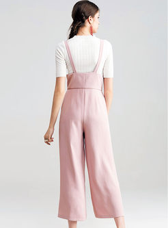 Work Pure Color Straight High Waist Overalls 