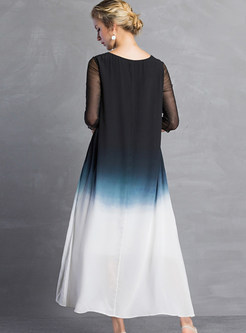 Gradient Silk Embroidered Loose Shift Dress