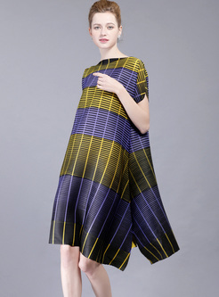 Street Color-blocked Striped Shift Dress