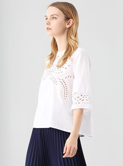 White Casual Hollow Pullover T-shirt
