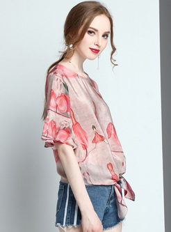 Chic Flare Sleeve Print Pullover Blouse