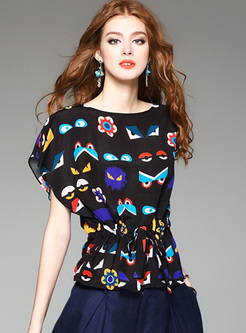 Chic Multicolor Print Flare Sleeve T-shirt