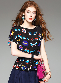 Chic Multicolor Print Flare Sleeve T-shirt