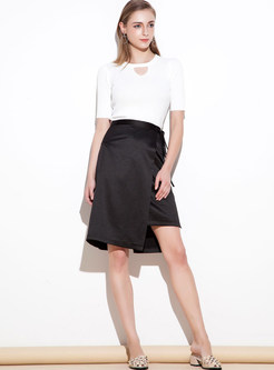 Chic Black Asymmetry Belt Skirt