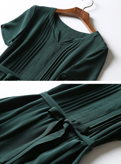 Brief Silk Stitching V-neck Skater Dress