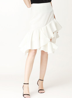 Brief Falbala Pure Color Asymmetrical Skirt 