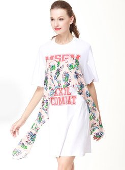 Street Falbala Floral Print Splicing T-shirt Dress 
