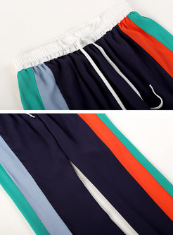 Casual Splicing Color Blocking Loose Straight Pants 