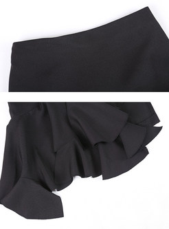 Brief Falbala Pure Color Asymmetrical Skirt 