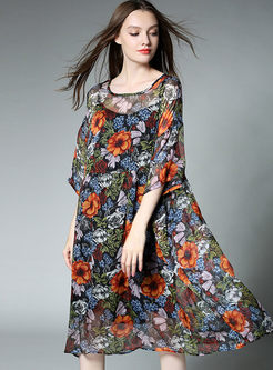 Chiffon Floral Print Loose Shift Dress