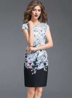 Slim Floral Print Bodycon Dress