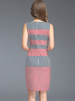 Striped Slim Sleeveless Bodycon Dress