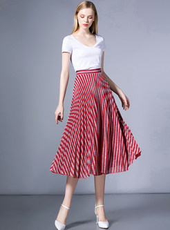 Brief Pleated Striated Slim A-line Skirt 