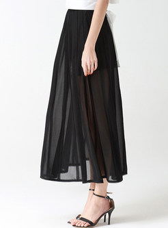 Sexy Perspective Pleated Pure Color Skirt 