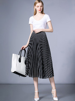 Brief Pleated Striated Slim A-line Skirt 