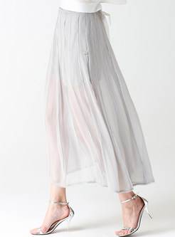 Sexy Perspective Pleated Pure Color Skirt 