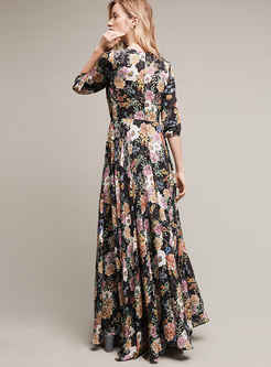 Bohemia Chiffon Floral Print Maxi Dress