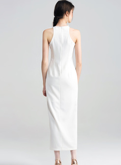 Elegant White Split Sleeveless Maxi Dress